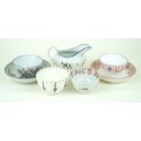 Seven pieces of 18th and 19th Century porcelain To include milk jug, two tea bowls and saucers,