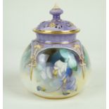 A Royal Worcester hand-painted pot pourri and cover Decorated with floral sprays with gilt and