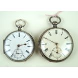 Two Victorian hallmarked silver pocket watches Each example with Roman numerals and subsidiary
