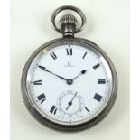 An Edward VII hallmarked silver Omega pocket watch The white enamel face with Roman numerals and