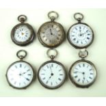 Six hallmarked silver and 800 grade ladies pocket watches The first example marked 'Many happy