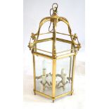 A good quality period style gilt brass hanging lantern,