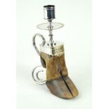A Victorian silver-plated chamber stick Modelled in the form of a stags foot,