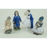 Four Royal Copenhagen and Bing & Grondahl figurines To include 'First Kiss', ' Knitting Amager',