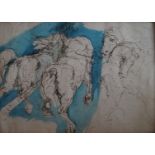 Attributed to Jacek Malczewski (Polish, 1854-1929) - 'Wild Horses' Ink and watercolour, sketch,