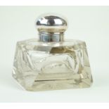 A continental silver and faceted glass desk inkwell Of shaped square form,