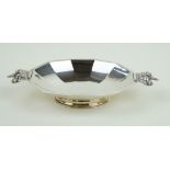 An Edward VIII hallmarked silver twin handled bowl The centre having panelled decoration,