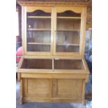 An oak glazed shop display unit, early 20th Century Bears brass label for James D.