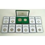 A collection NGC cased Cuban silver coins Comprising 1953 25 cents, four 20 cents dated 1949,