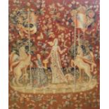 A large and impressive tapestry panel Depicting 'The lady and unicorn' probably 19th Century,