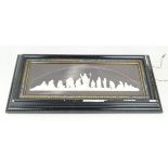 A Victorian black lacquered framed religious montage Depicting John the Baptist preaching,