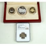 A cased Taiwanese three coin proof set dated 2005 Comprising twenty Taiwanese dollars,