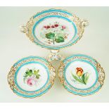 A 19th Century Copeland three piece dessert service Comprising twin handled pedestal comport,