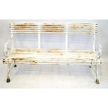 A French curved metal garden bench Early 20th Century, with usual tubular poles with curved arms,