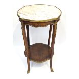 A French Louis XV revival gilt metal mounted marble topped two tier occasional table,
