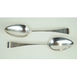 A pair of George III hallmarked silver table spoons Of plain form, made by Thomas Wallis II,