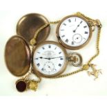 Two gold-plated full hunter pocket watches The first example by Thomas Russell & Son Liverpool,