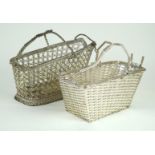 Two contemporary chrome plated wine baskets The first example having basket weave style decoration,