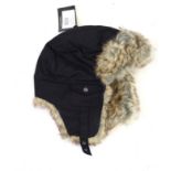 Sixty five Eiger fur hats in black size Large The black hats faux fur trimmings.