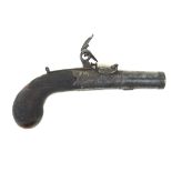 A good quality flintlock turn off barrel pocket pistol 4½cm barrel, engrave lock,