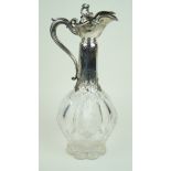A 19th Century cut glass claret jug With silver-plated mount and cover,