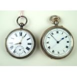 Two Victorian and later hallmarked silver pocket watches The first example with Roman numerals and