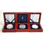 Three cased silver proof Beijing 2008 Olympic coins Each coin weighing 1oz,