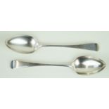 A pair of George III hallmarked silver table spoons Each of plain form, made by Hester Bateman,