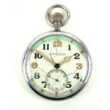 A Jaeger Le Coultre chromed plated military pocket watch With multi-coloured Arabic numeral dial