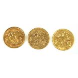 Three gold Edward VII half sovereigns Dated 1904, 1906 and 1910.