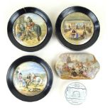 Five Pratt ware and black and white pot lids To include 'Genuine Russian Bears Grease',