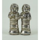 An unusual white metal double vesta case Modelled as two Victorian children each wearing bonnet