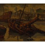 George Terrows Acuna (20th Century) - 'Industrial Harbour' Oil on canvas, signed and dated (19)79,