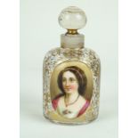 A 19th Century Bohemian perfume bottle and stopper The clear glass body having gilt scrolls with a
