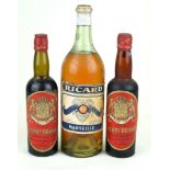 1 litre bottle together with 2 half bottles liqueurs from 1950's Comprising 1 litre bottle Ricard