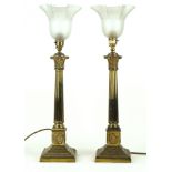 A pair of brass Corinthian column table lamps Late 19th/early 20th Century,