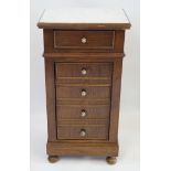 A French period style oak bedside chest The marble top above single frieze drawer and cupboard door