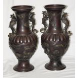 A pair of Japanese bronze vases, late Meiji period (1868-1912) With qilin handles height 46.