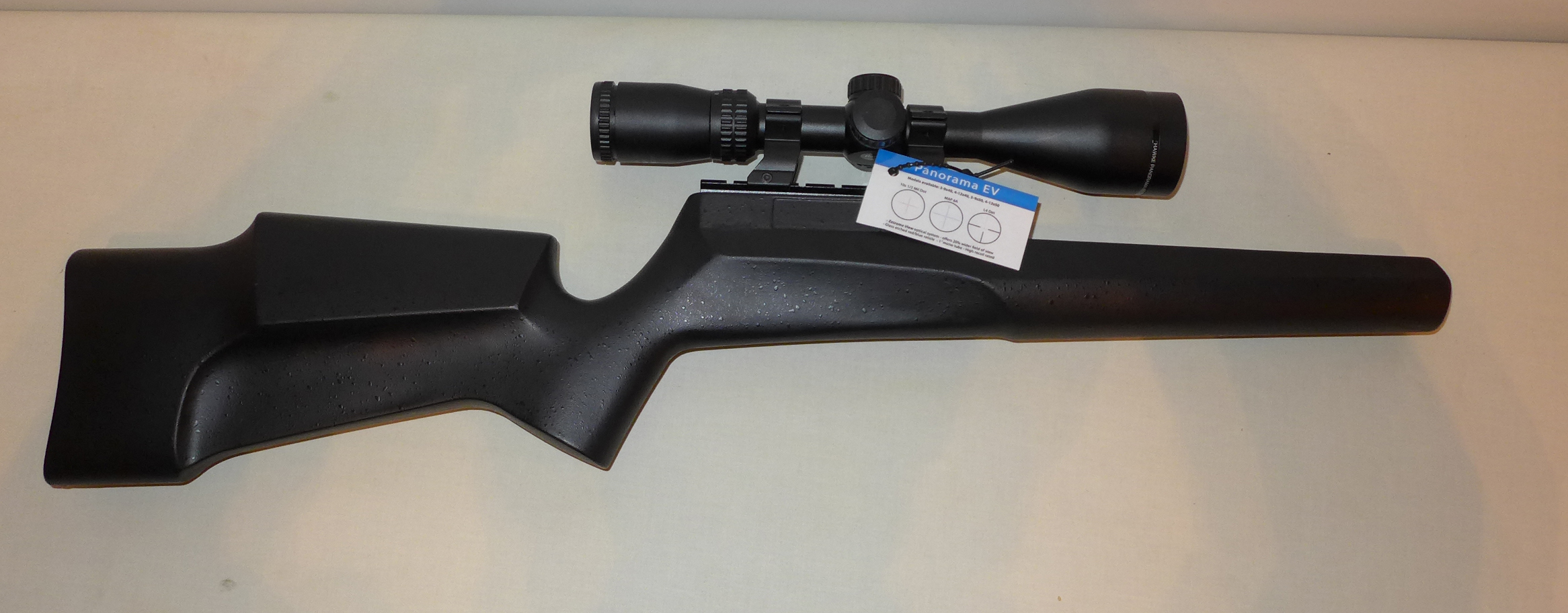 A brand new Hawke Panorama EV 3-9 x50 IR telescopic sights Mounted on a Hawke practice synthetic