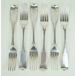A set of six George III hallmarked silver dinner forks In the Islet pattern,