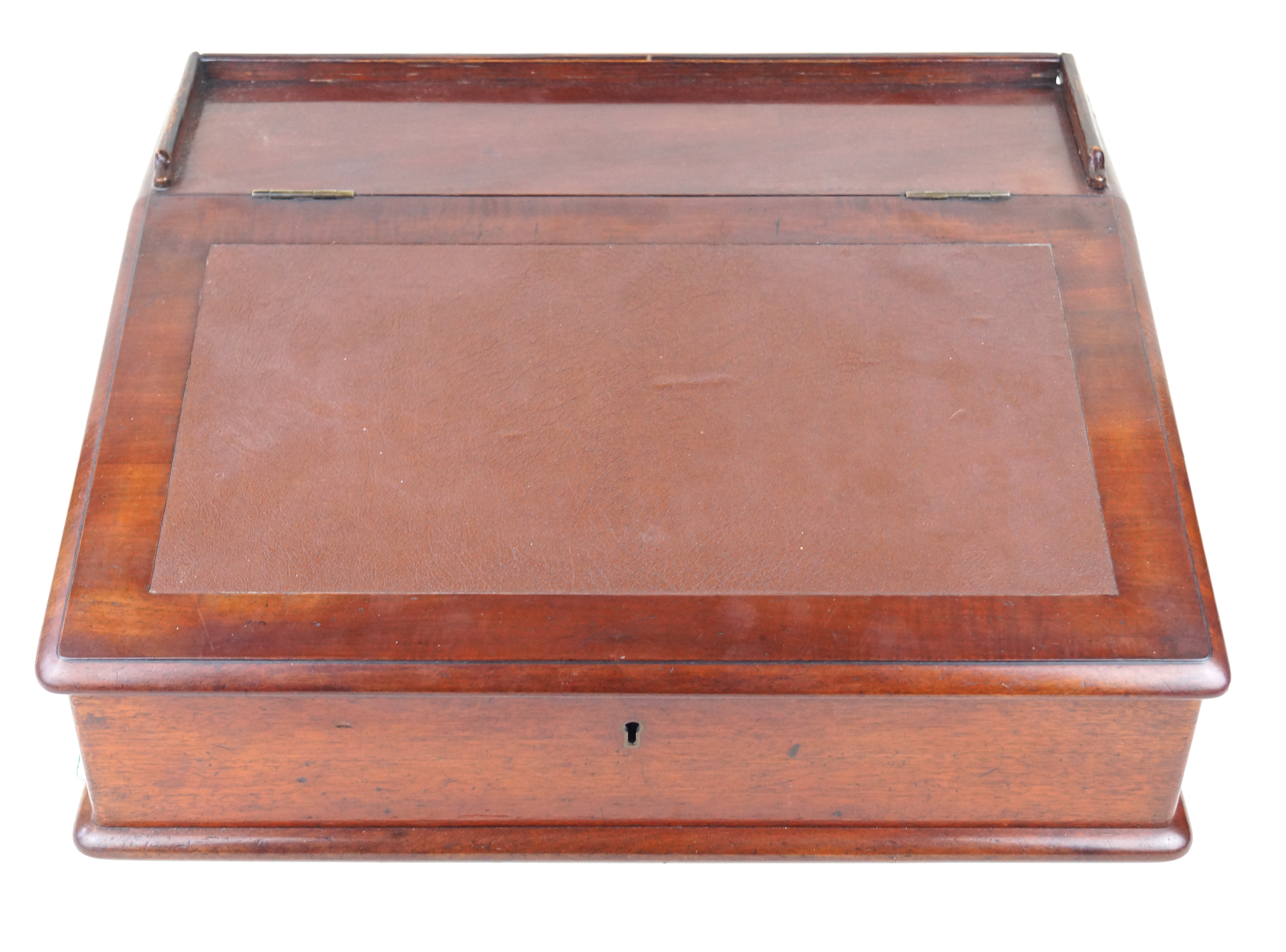 An Edwardian inlaid mahogany travelling writing slope With brown leather effect slope, - Bild 4 aus 6