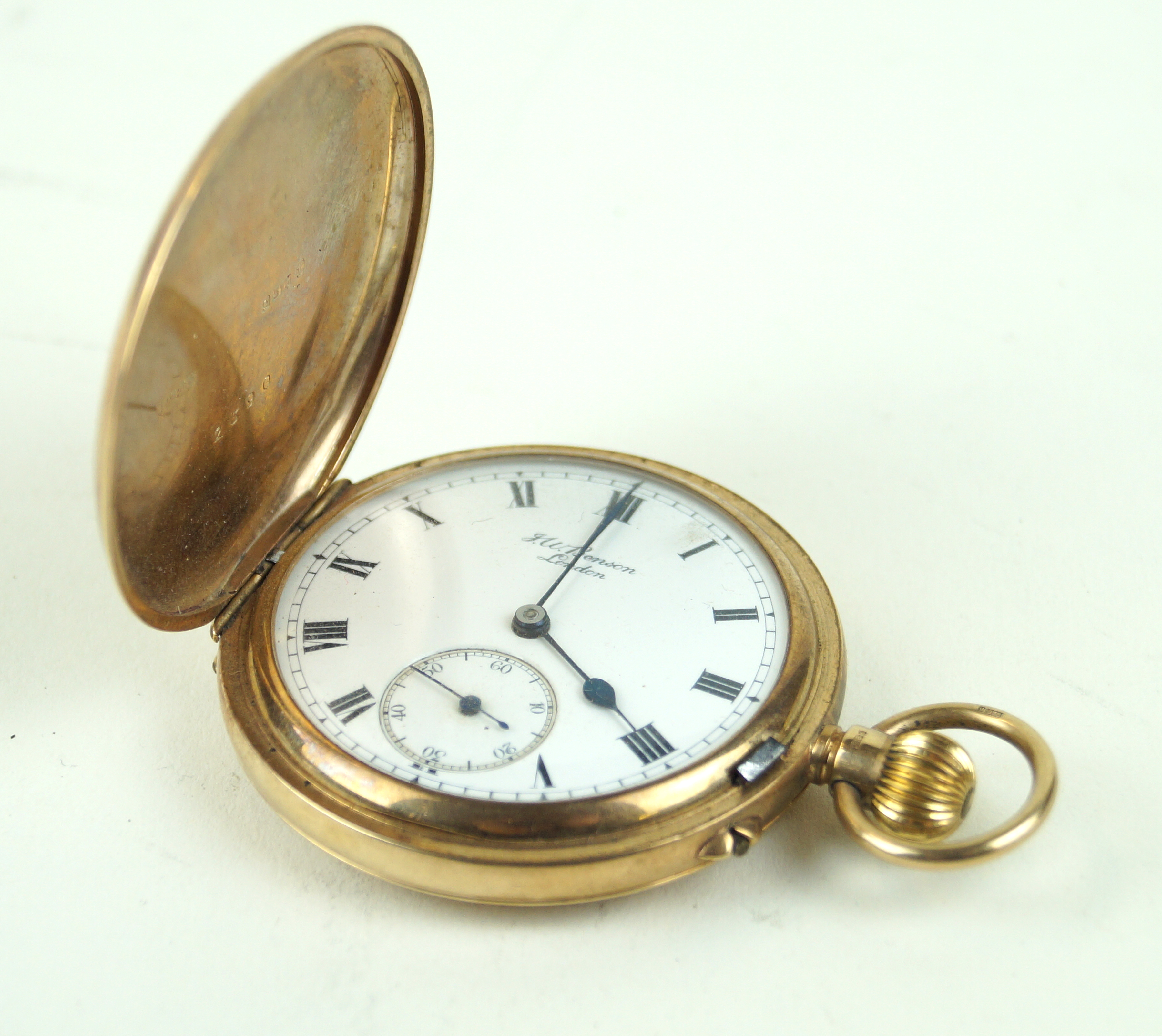 A 9ct gold full hunter pocket watch Of typical plain form, the face marked J.W.