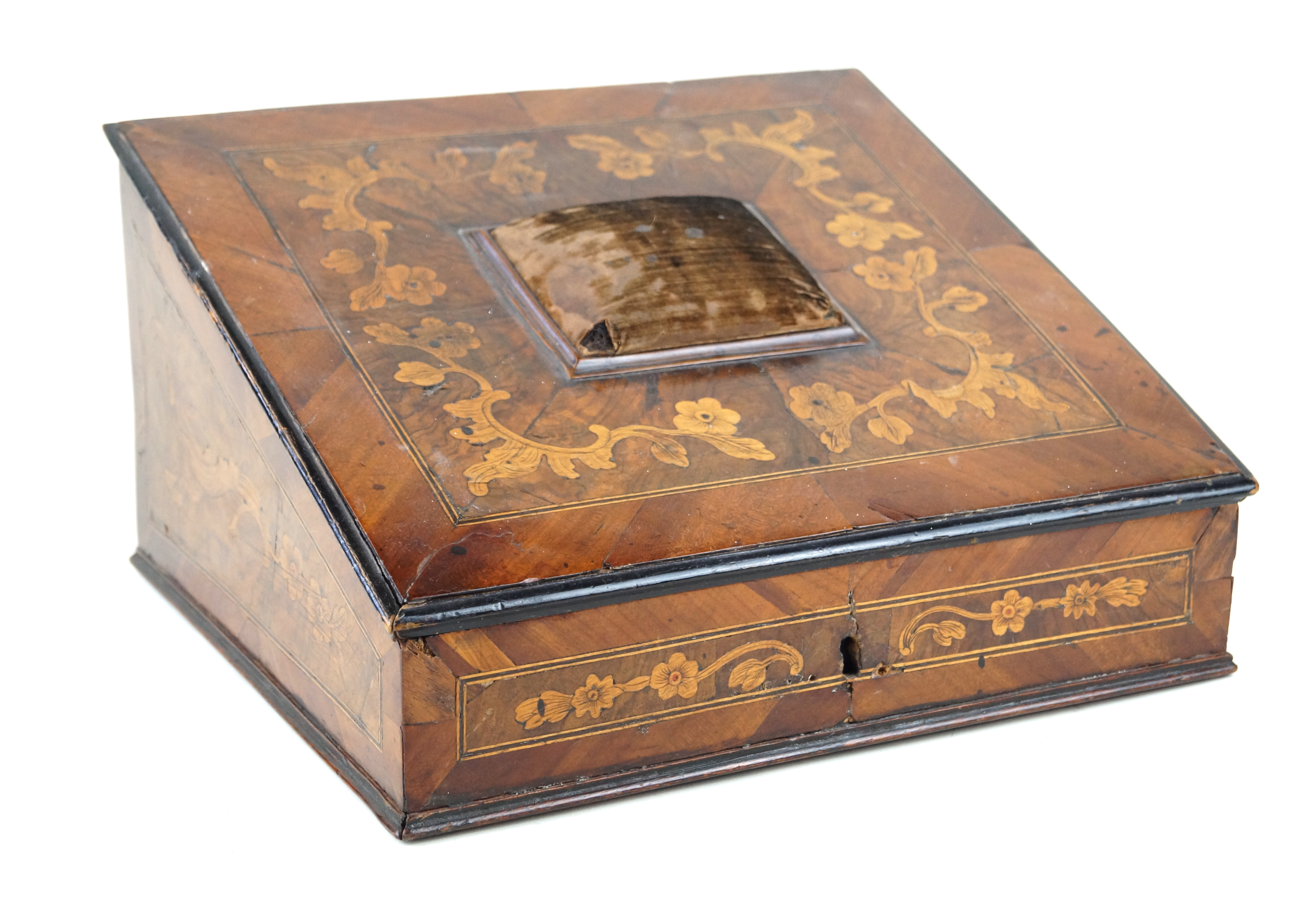 A Victorian inlaid mahogany sewing box Of tapering form, with central pin cushion,