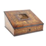 A Victorian inlaid mahogany sewing box Of tapering form, with central pin cushion,