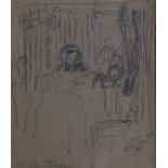Attributed to Jan Matejko (Polish, 1838-1893) - 'Cloaked Figure' Pencil drawing, bears monogram,