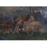 Polish School (late 19th/early 20th Century) - 'Figures with horse and cart' Oil on board,