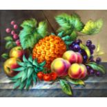 A Royal Worcester hand painted wall plaque Decorated with fruit, unsigned and unmarked, 22x26cm,