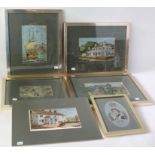 Collection of six Macclesfield silk pictures To include five framed and glazed examples to include