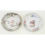 A pair of 18th/19th Century Bilston enamel circular bowls Each painted with playing cards inside a