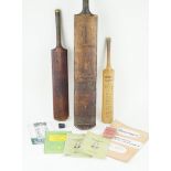 A collection of cricket memorabilia To include a perfection cricket bat which bears various